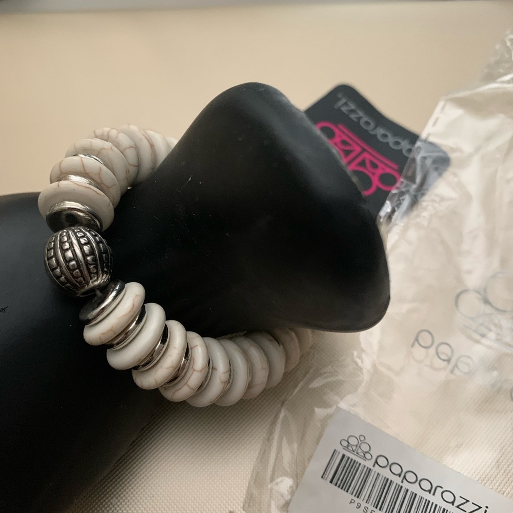 Paparazzi Silver and White Stretch Bracelet